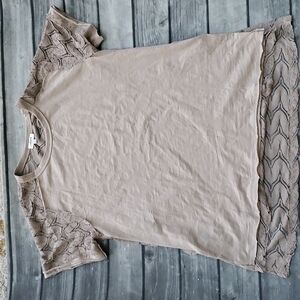 Umgee Crocheted Lace Distressed Shirt Sz Large